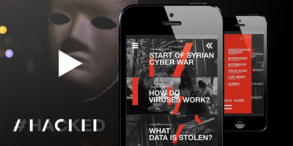 Screen grabs of the web-based app #HACKED