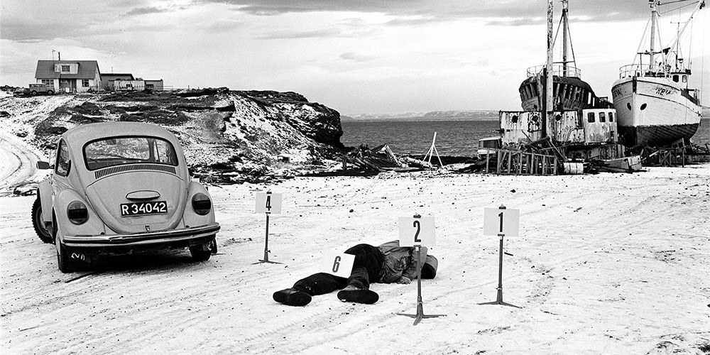 Black and white reconstruction of Icelandic crime scene