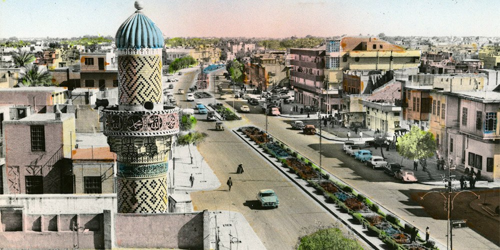 Coloured tinted skyline of Baghdad in the 1950s